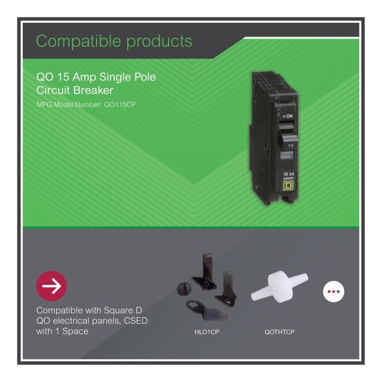 Square D QO Standard 1-Pole Mini Circuit Breaker, 15-A, 120-V/240-V AC
