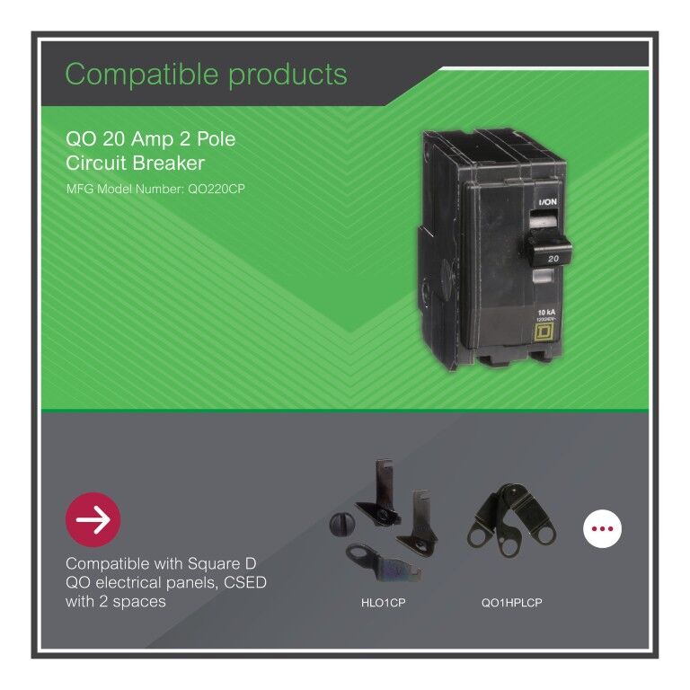 Square D QO Standard 2-Pole Mini Circuit Breaker, 20-A, 120-V/240-V AC