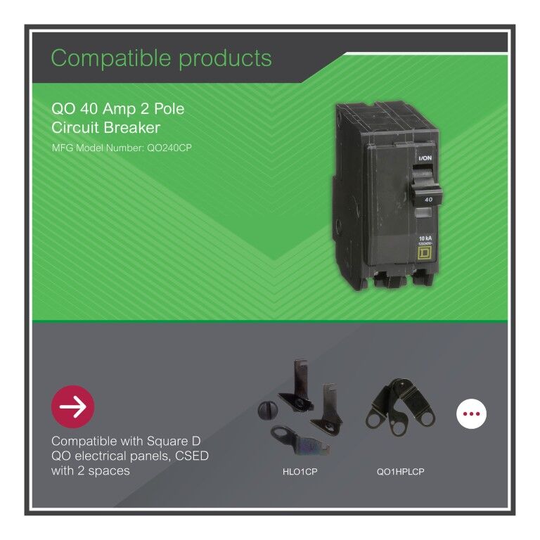 Square D QO Standard 2 Pole Mini Circuit Breaker, 40-A, 120-V/240-V AC