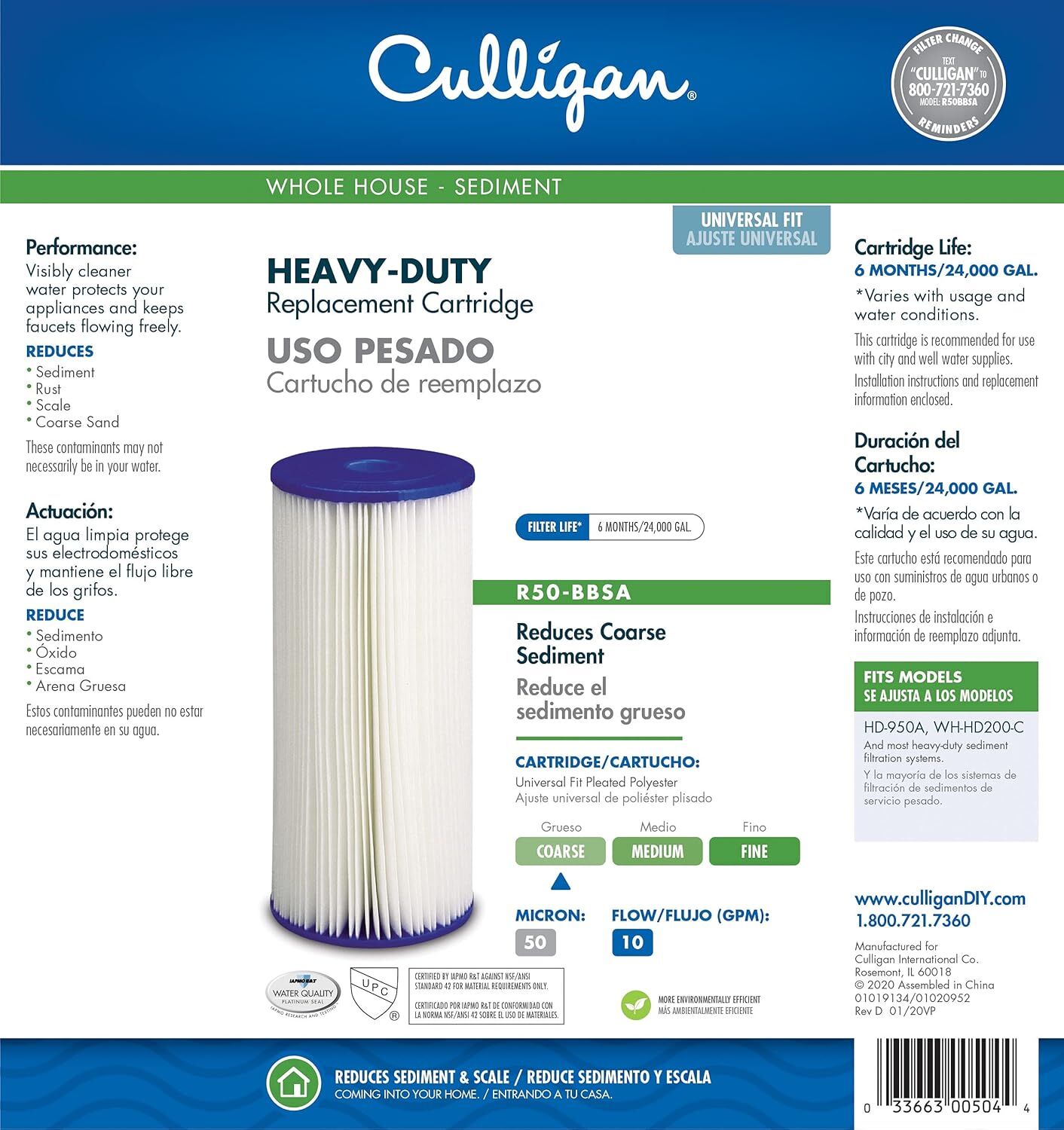 Culligan R50-BBSA Heavy Duty Whole House Water Filter Cartridge