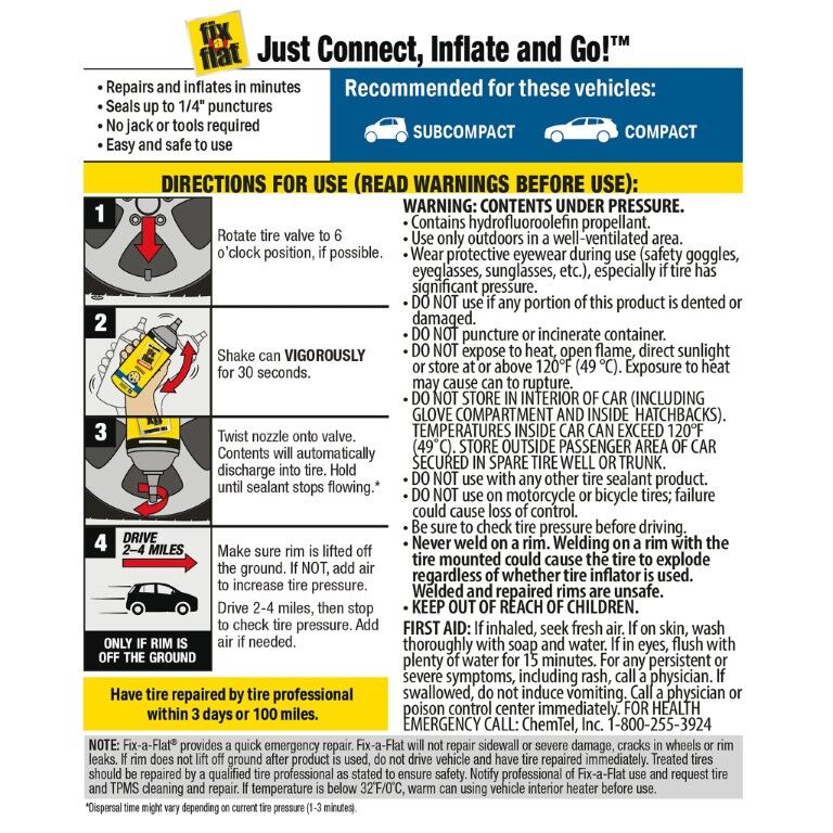 Fix-A-Flat Aerosol Tire Inflator, 12-Oz