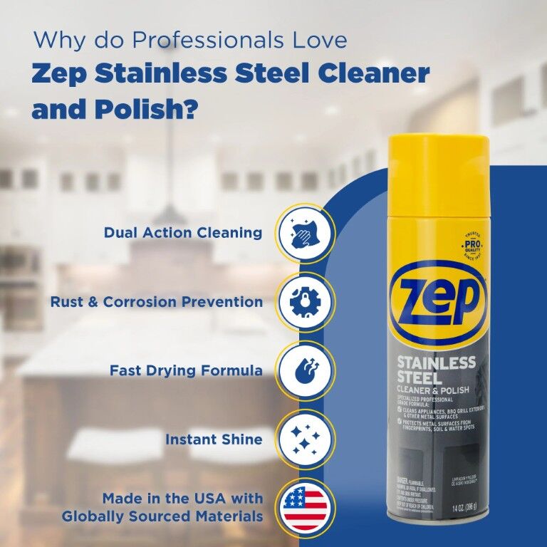 Zep Stainless Steel Cleaner And Polish, 14-Oz
