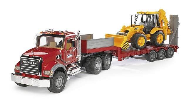 Bruder MACK Granite Low Loader and JCB 4CX Toy Set