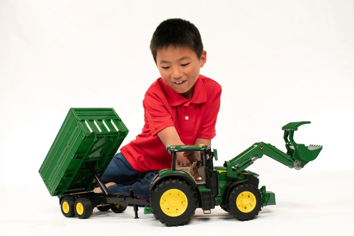 Bruder John Deere 7R 350 With Front Loader And Tipping Trailer Toy