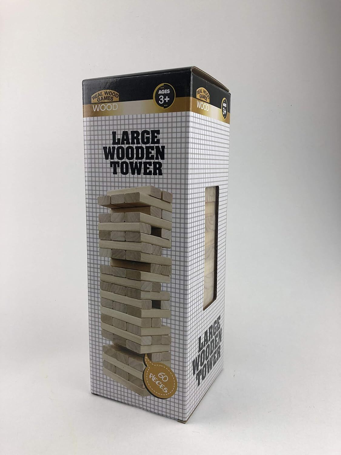 Real Wood Games Wooden Tower Stacking Game, 60-Pc