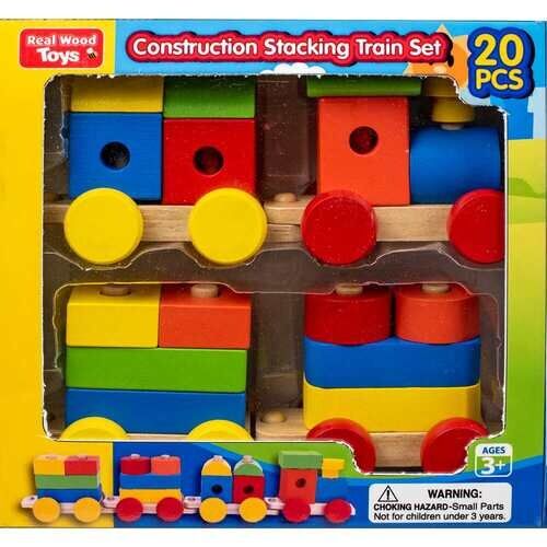 Real Wood Toys Construction Stacking Train Playset, 20-Pc