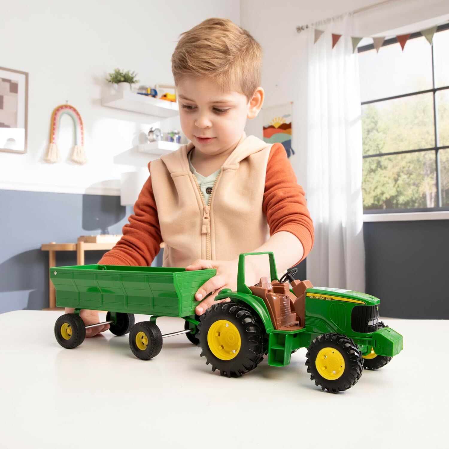 Tomy John Deere Tractor Wagon Playset, 8-In