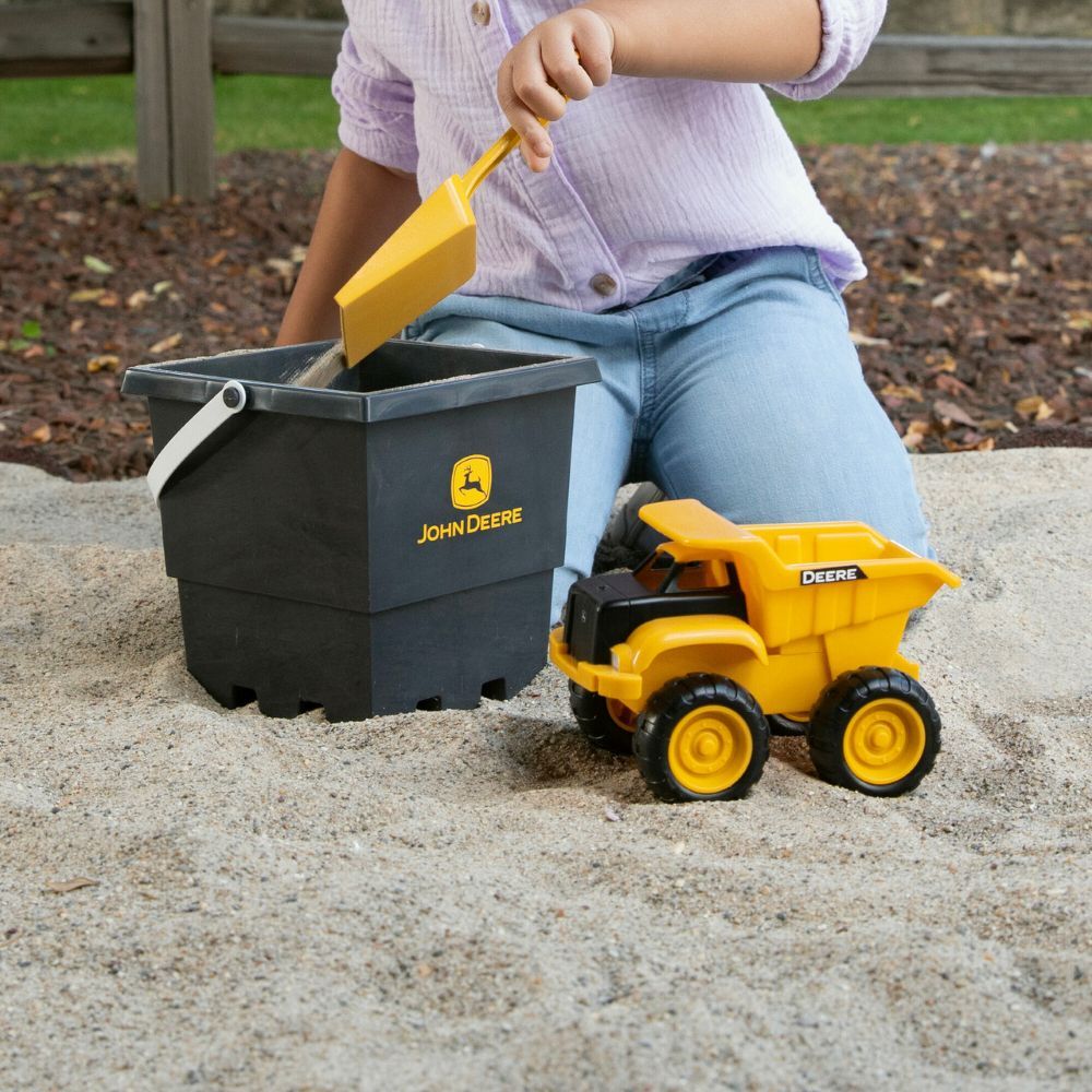 TOMY John Deere Sandbox Toy Set with Dump Truck, Bucket and Shovel