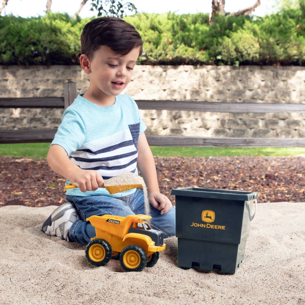 TOMY John Deere Sandbox Toy Set with Dump Truck, Bucket and Shovel