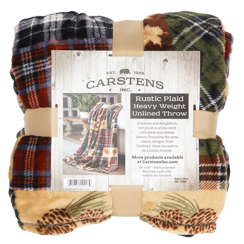 Carstens Inc. Rustic Plaid Heavy Plush Throw Blanket, 54-In x 68-In