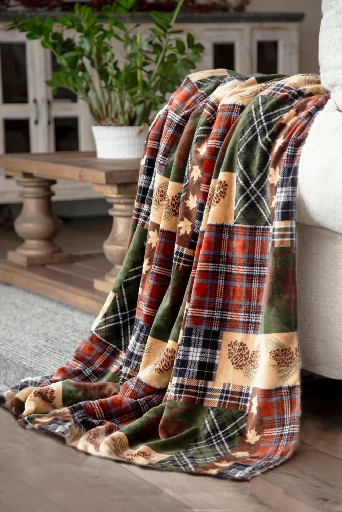 Carstens Inc. Rustic Plaid Heavy Plush Throw Blanket, 54-In x 68-In