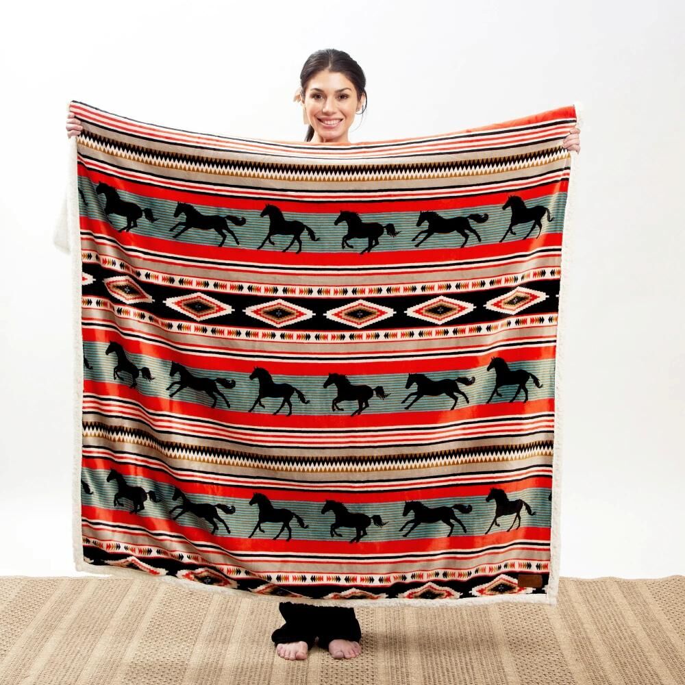 Carstens Wrangler Black Stallion Plush Sherpa Throw