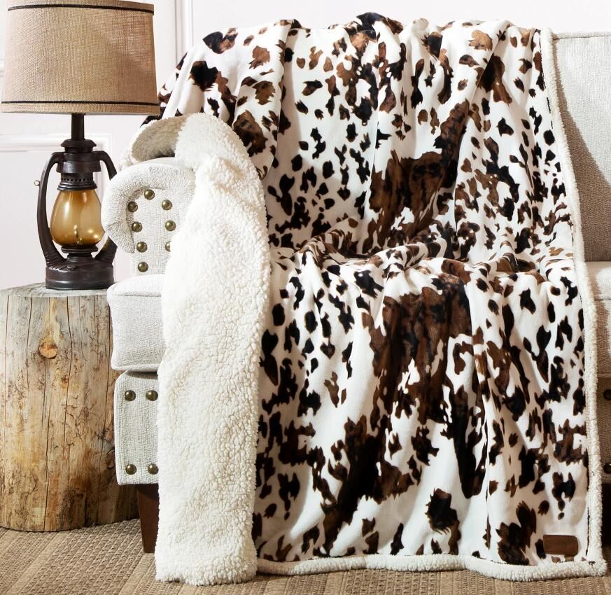 Carstens Wrangler Tri-Color Cowhide Plush Sherpa Throw