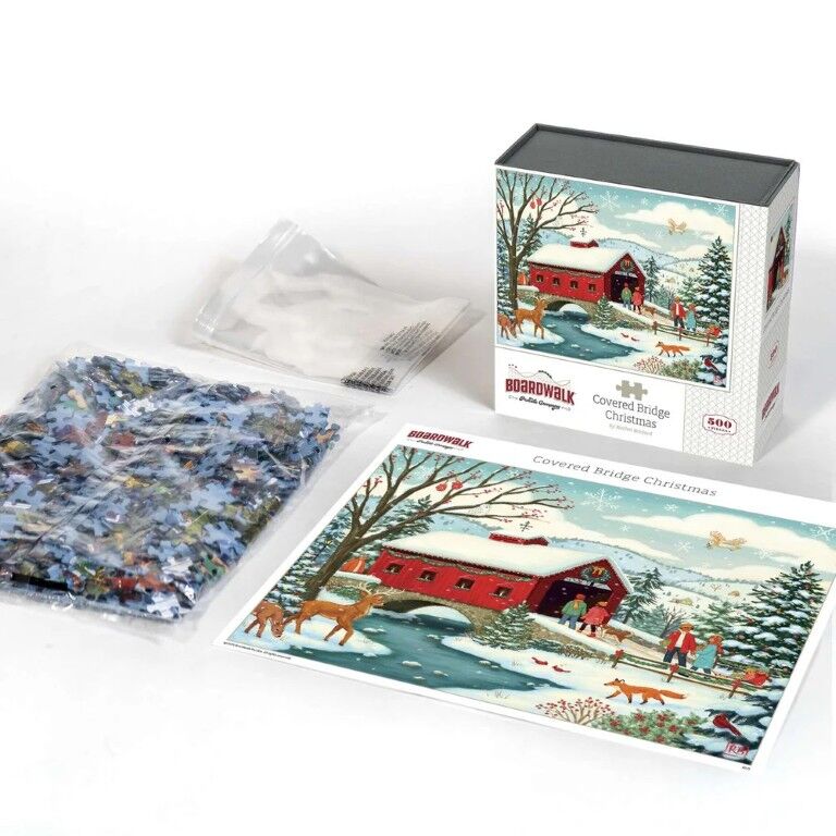 Boardwalk Puzzle Company Covered Bridge Christmas Puzzle, 500-Pc