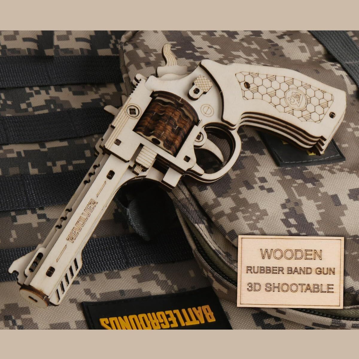 Caliber Gourmet 3D Revolver Wood Puzzle Rubber Band Gun