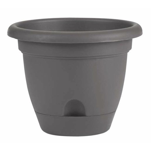 Bloem 10 in Lucca Self Watering Planter With Saucer - Charcoal Gray