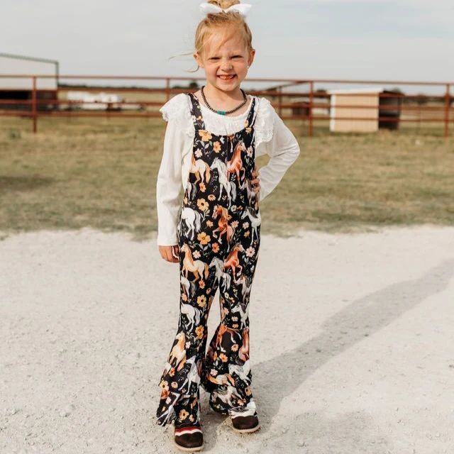 Shea Baby Kids' Horsing Around Bell Overalls