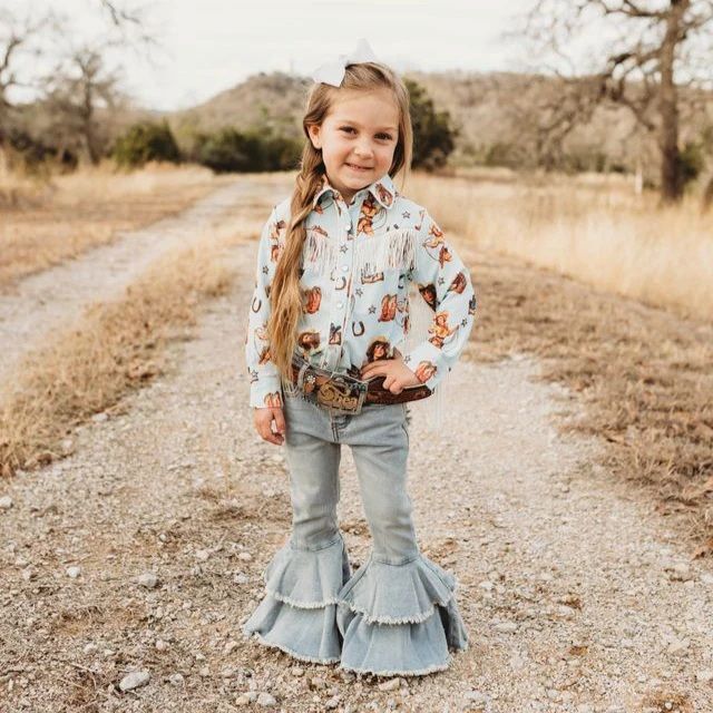 Shea Baby Kids' Vintage Cowgirl Long Sleeve Pearl Snap Shirt