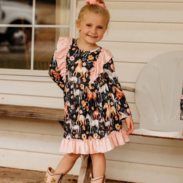 Shea Baby Kids' Horsing Around Ruffle Dress