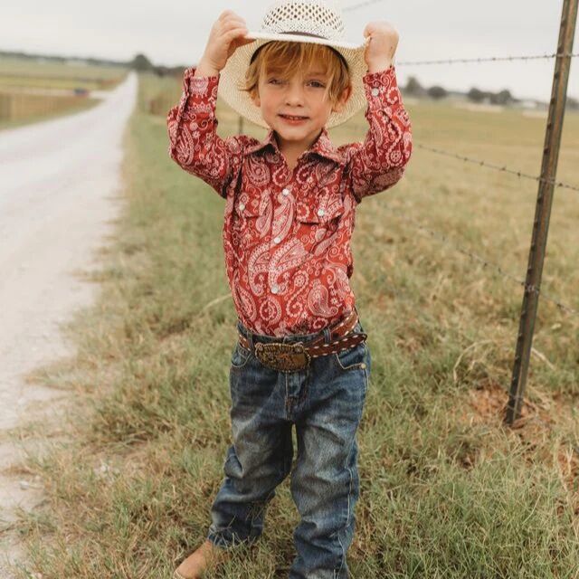 Shea Baby Boy's Paisley Long Sleeve Pearl Snap Shirt