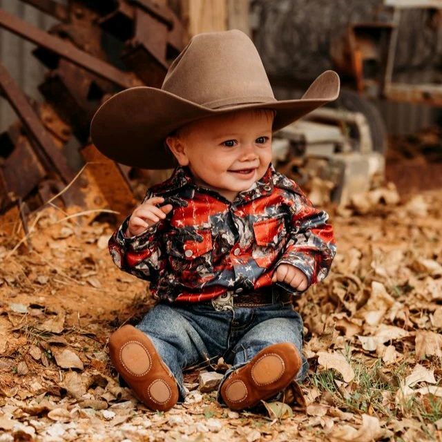 Shea Baby Infant USA Cowboy Long Sleeve Pearl Snap Onesie