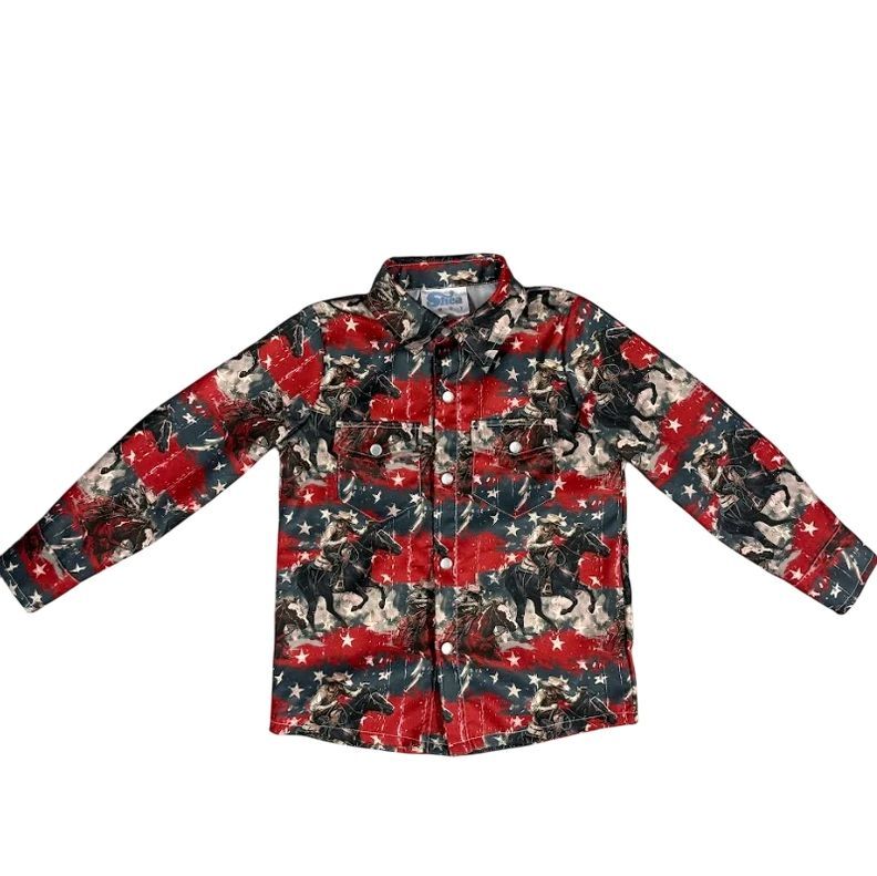 Shea Baby Infant USA Cowboy Long Sleeve Pearl Snap Onesie