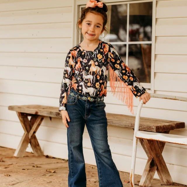 Shea Baby Kids' Horsing Around Longe Sleeve Fringe Shirt