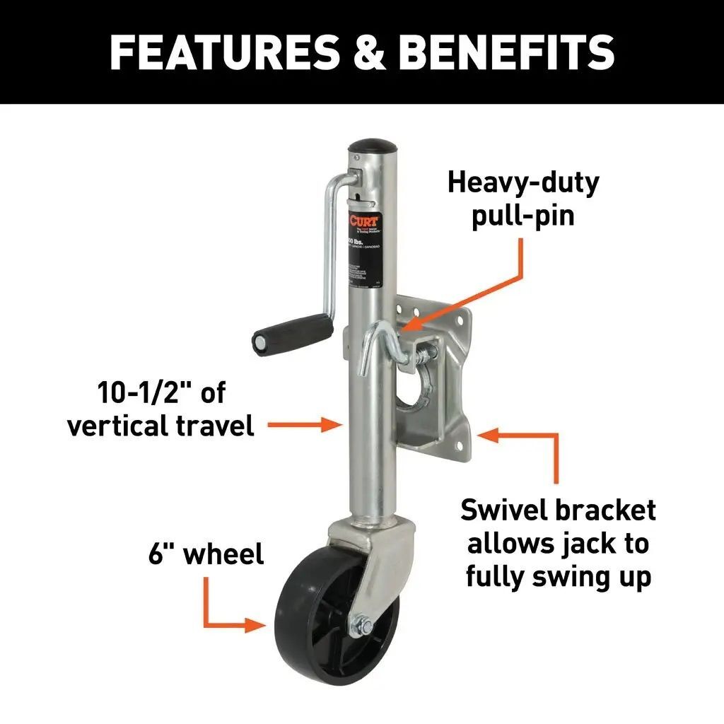 Curt Marine Jack with 6-In Wheel, 1000-Lb, 10-In Travel