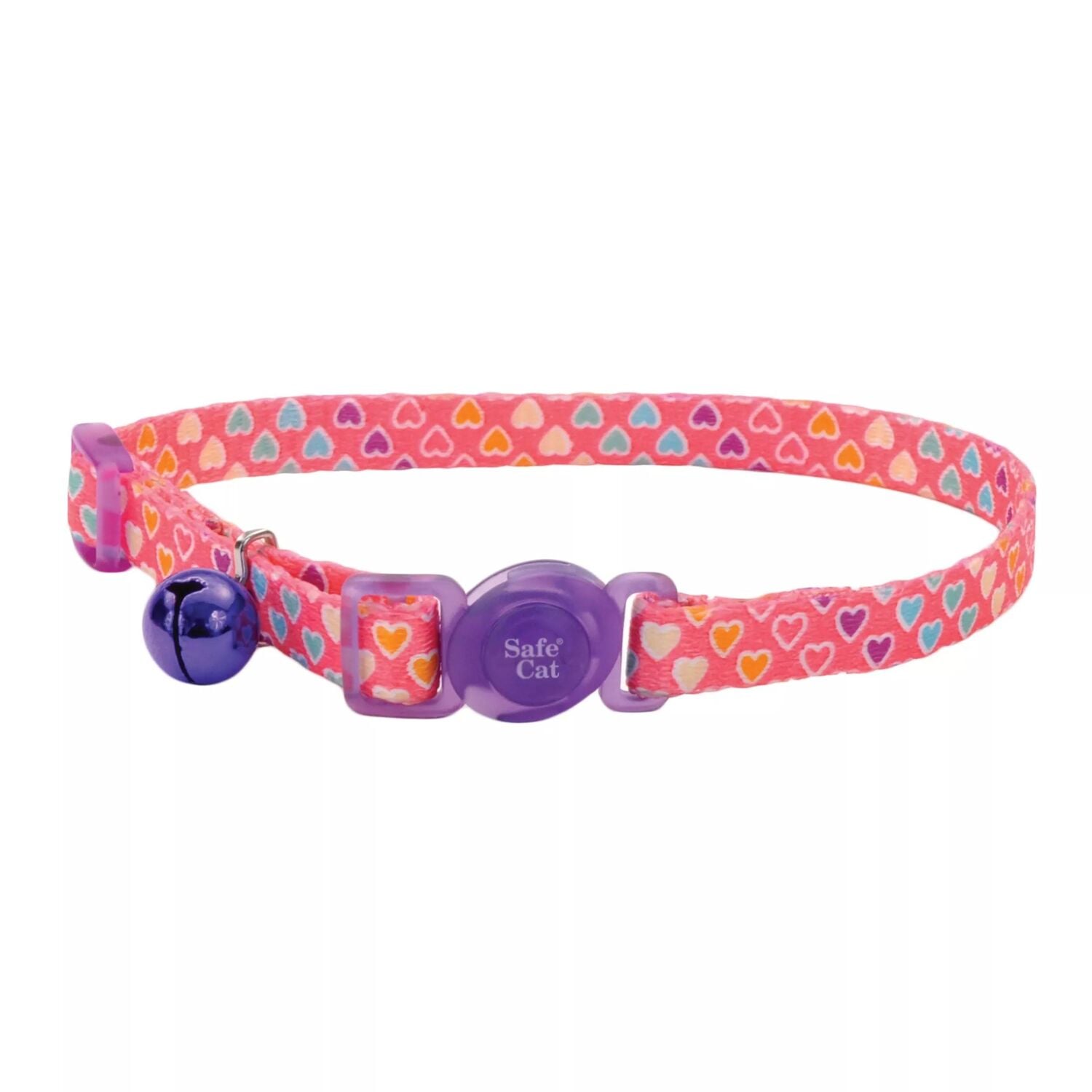 Safe Cat Fashion Adjustable Breakaway Collar, Multi-Colored Hearts, 3/8 in. x 8 - 12 in.