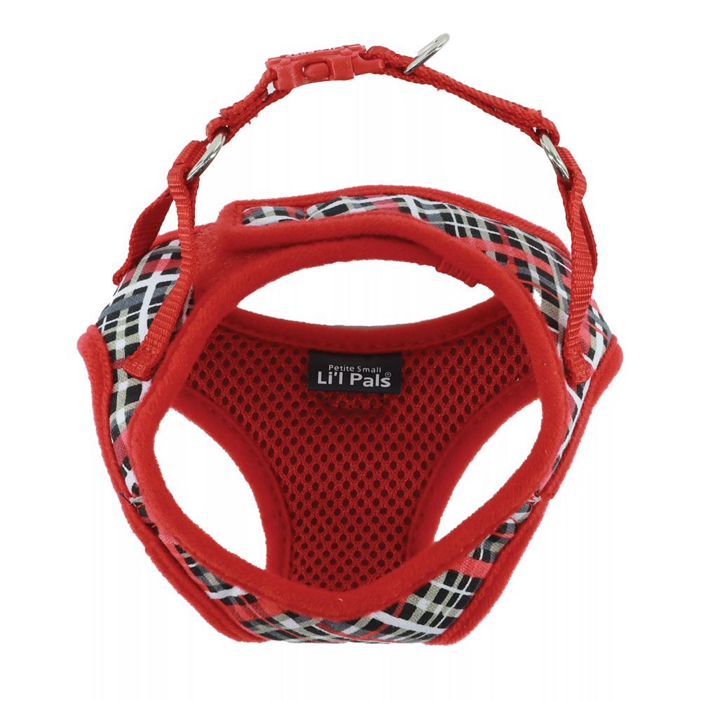 Li'l Pals Small Red & Gray Plaid Canvas Dog Harness