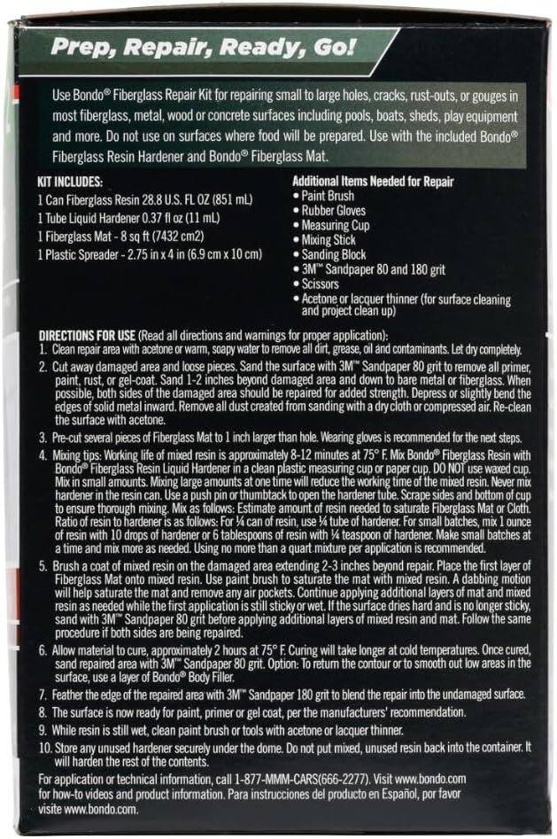 3M Bondo Fiberglass Resin Repair Kit, 1-Qt