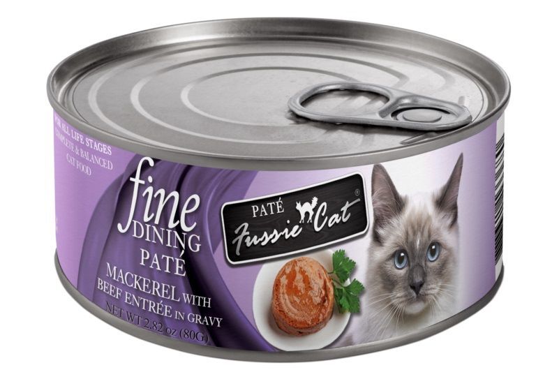 Fussie Cat Fine Dining Paté Mackerel with Beef Entrée in Gravy Cat Food, 2.82-Oz