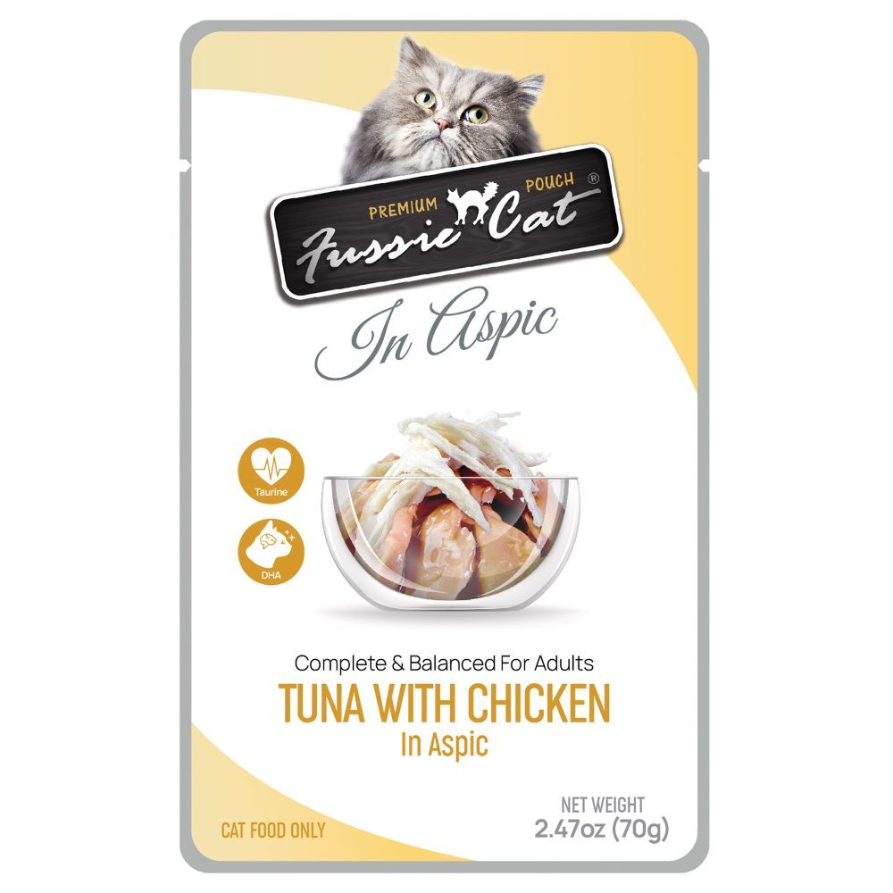 Fussie Cat Pouch Tuna with Chicken in Aspic Cat Food, 2.47-Oz