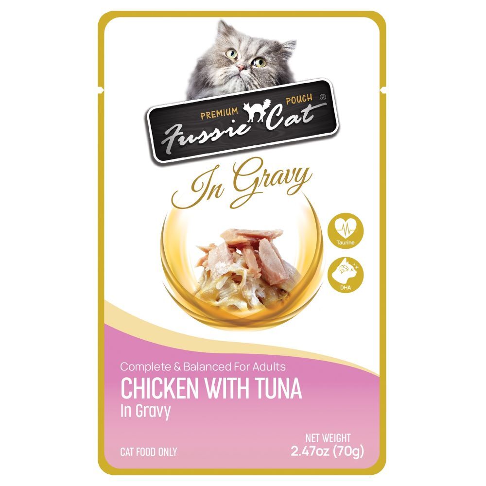 Fussie Cat Pouch Chicken with Tuna in Gravy Cat Food, 2.47-Oz