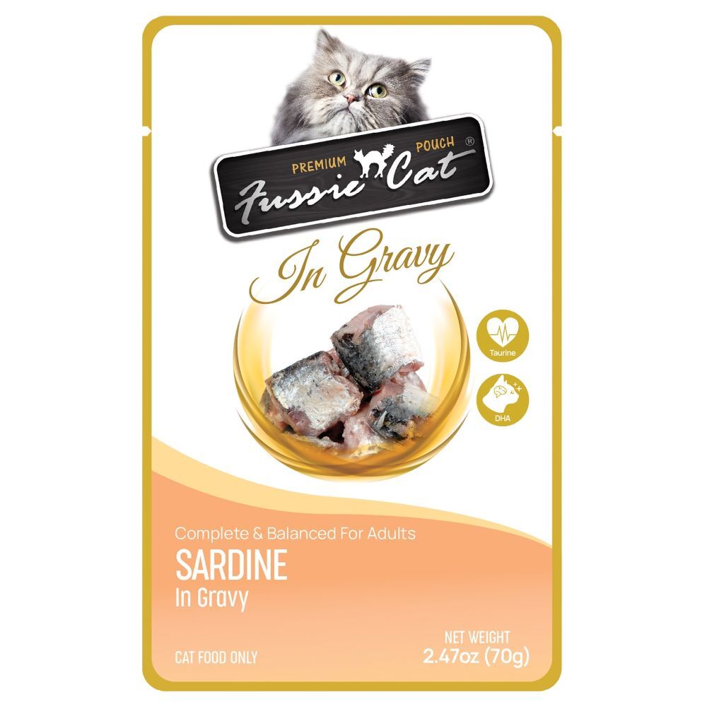Fussie Cat Pouch Sardine in Gravy Cat Food, 2.47-Oz