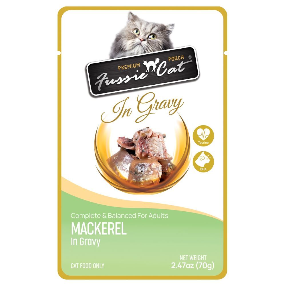 Fussie Cat Pouch Mackerel in Gravy Cat Food, 2.47-Oz