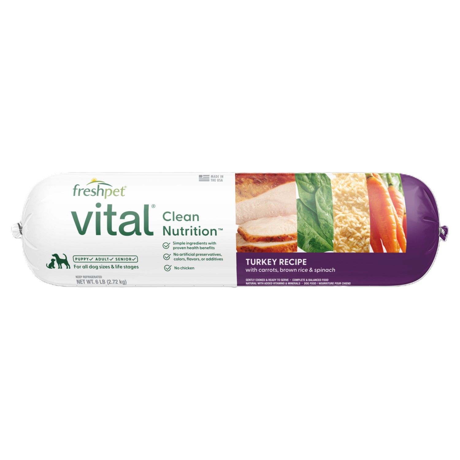 Freshpet Vital Turkey Recipe with Carrots, Brown Rice & Spinach Dog Food, 6-Lb