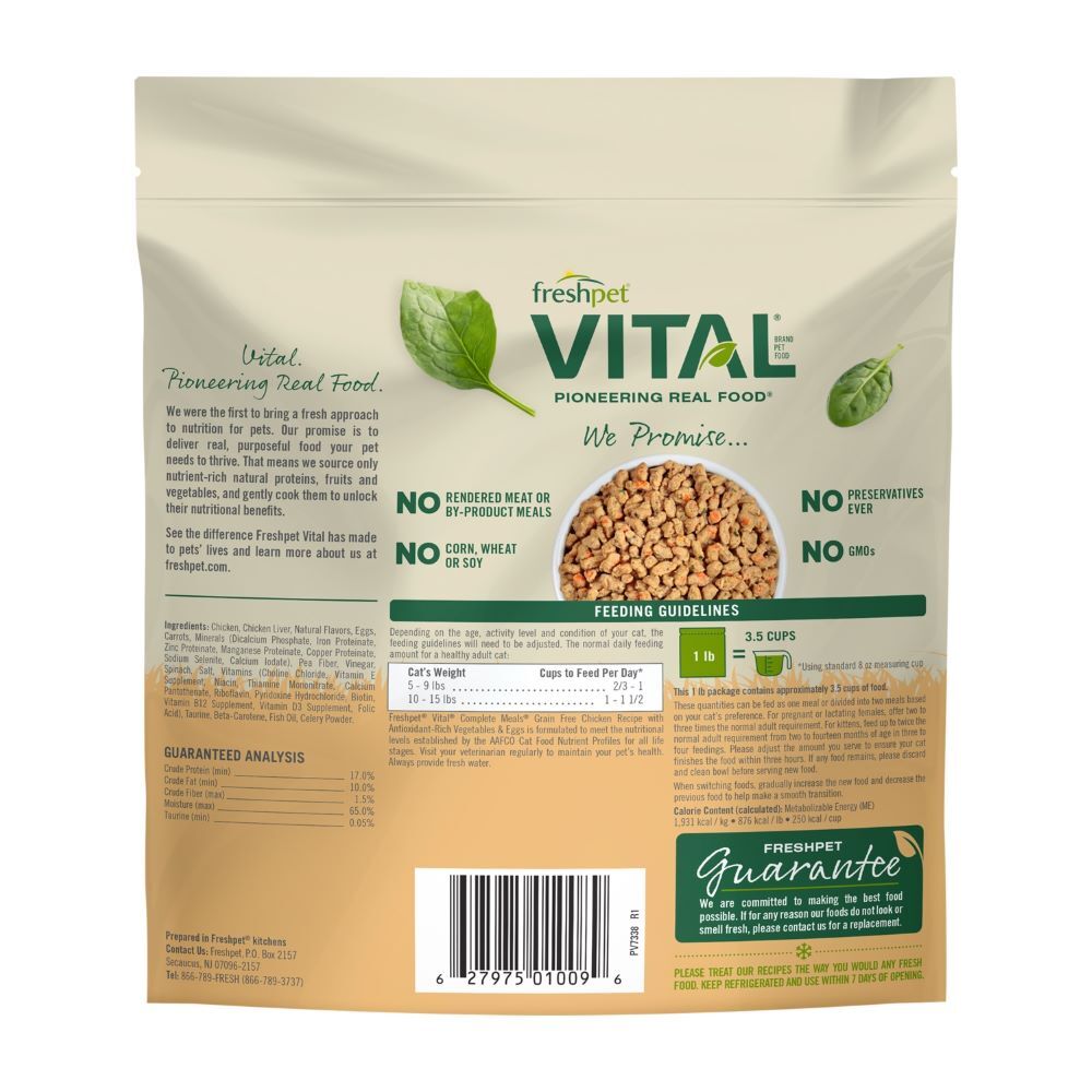Freshpet Vital Grain Free Chicken Recipe with Antioxidant-Rich Vegetables & Egg Cat Food, 1-Lb