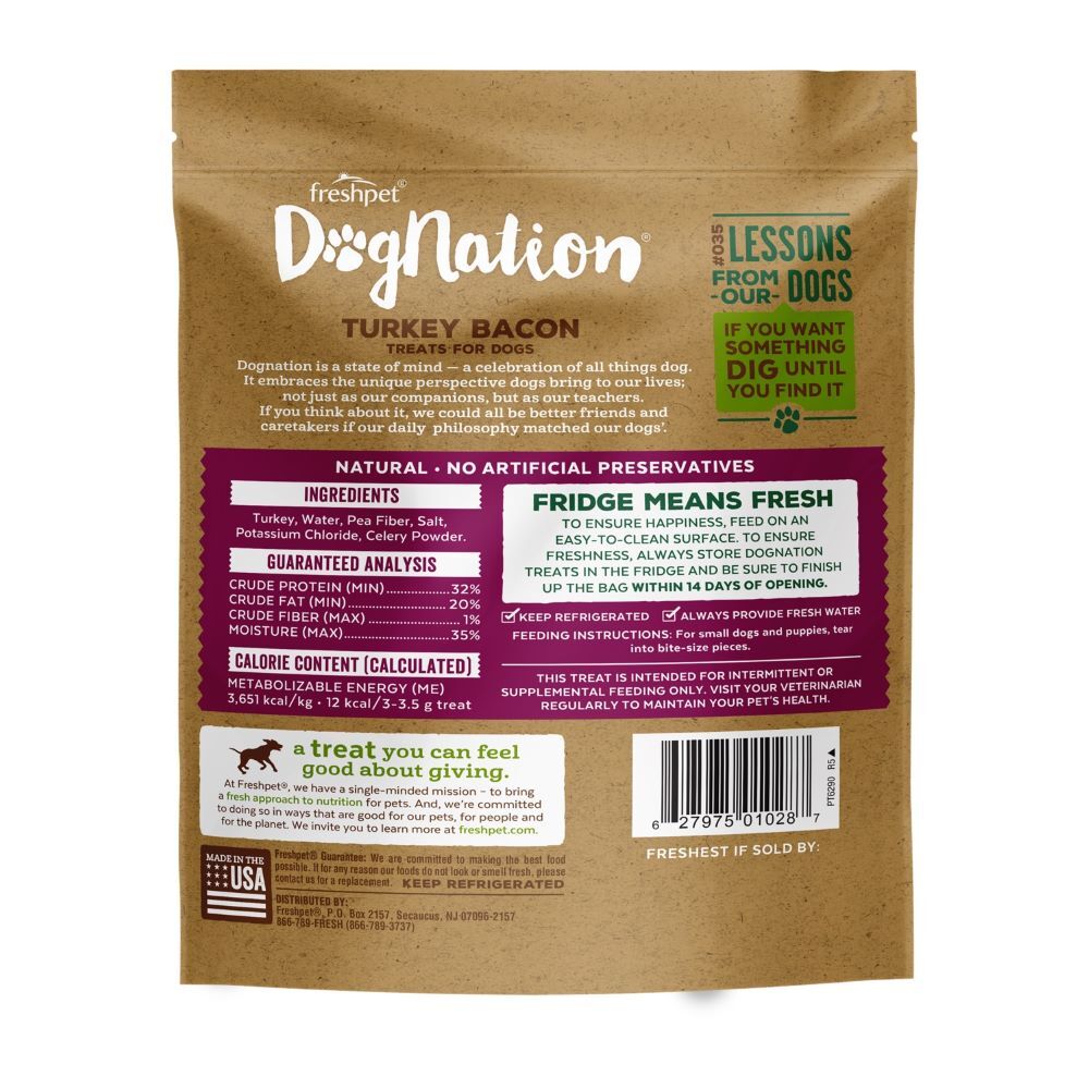 Freshpet Dognation Turkey Bacon Treats for Dogs, 3-Oz