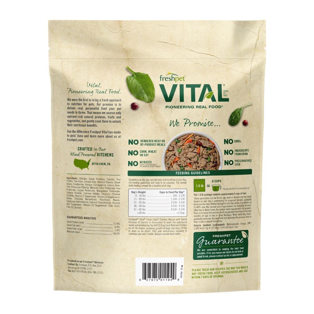 Freshpet Vital Fresh Cuts Chicken Recipe with Sweet Potatoes & Carrots Dog Food, 1.5-Lb