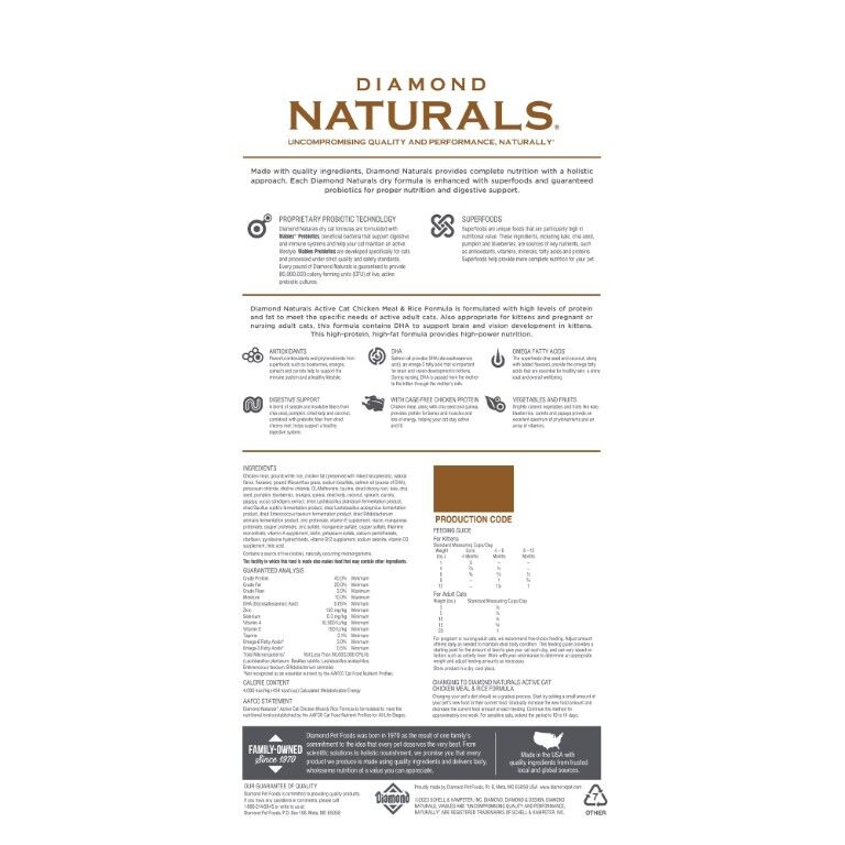 Diamond Naturals Active Cat Chicken Meal & Rice Formula, 6-Lb