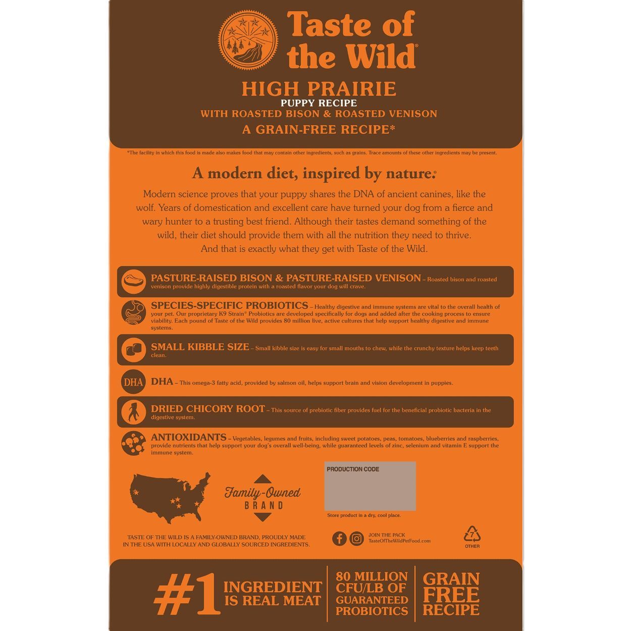 Tast of the Wild High Prairie Puppy Recipe with Roasted Bison & Roasted Venison Dog Food, 14-Lb