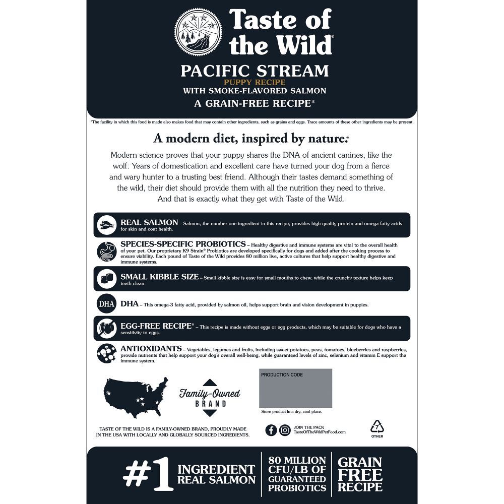 Taste of the Wild Pacific Stream Puppy Recipe with Smoke-Flavored Salmon Dog Food, 28-Lb