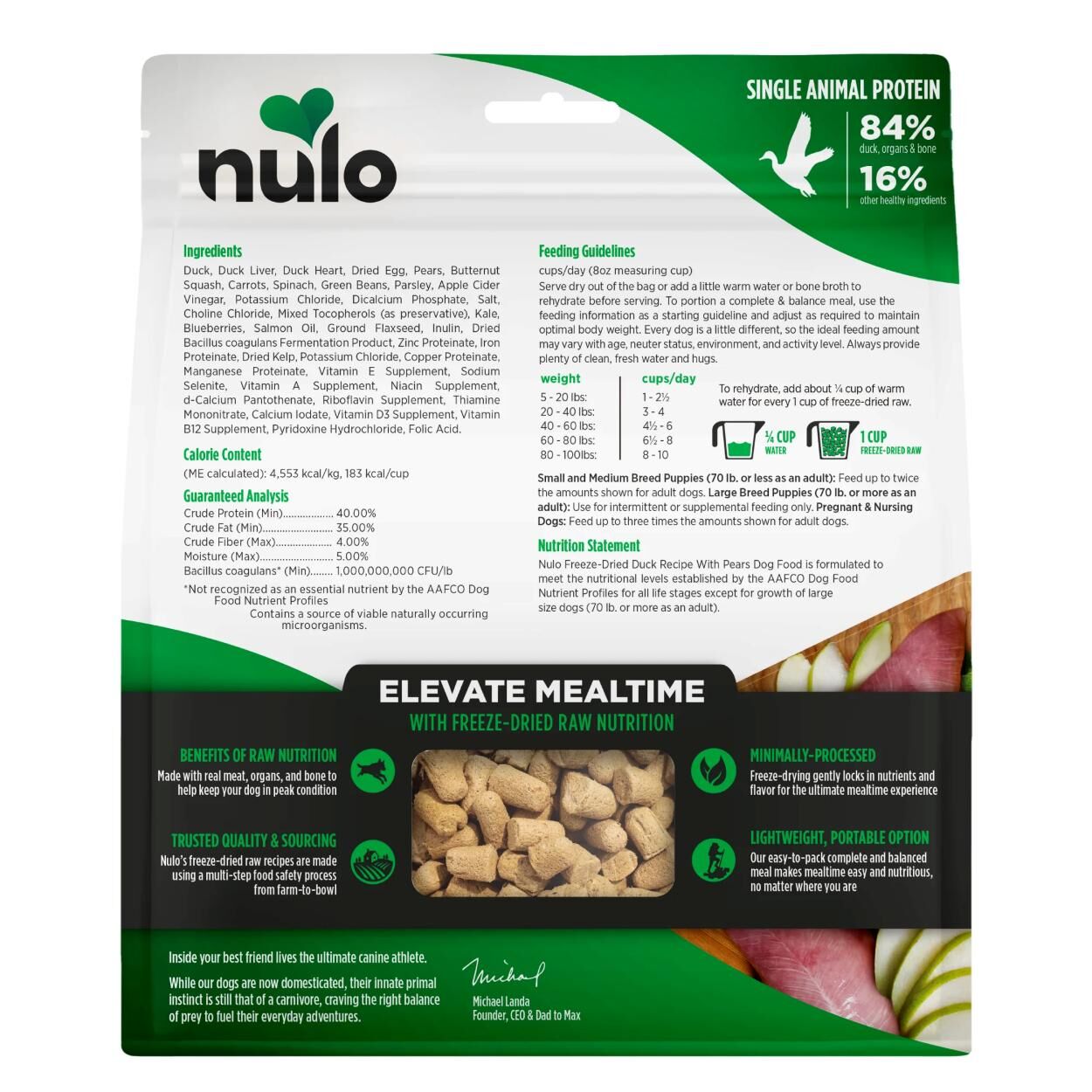 Nulo Freeze-Dried Raw Duck & Pears Dog Food, 18-Oz