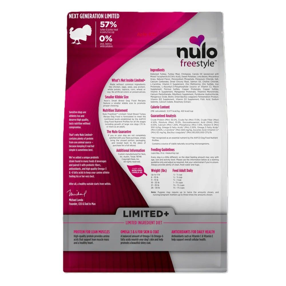 Nulo FreeStyle High-Protein Kibble Limited+ Small Breed Turkey Recipe Dog Food, 10-Lb