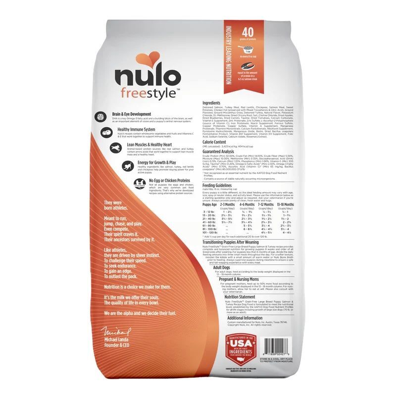 Nulo FreeStyle High-Protein Kibble For Large Breed Puppies Salmon & Turkey Recipe Dog Food, 24-Lb