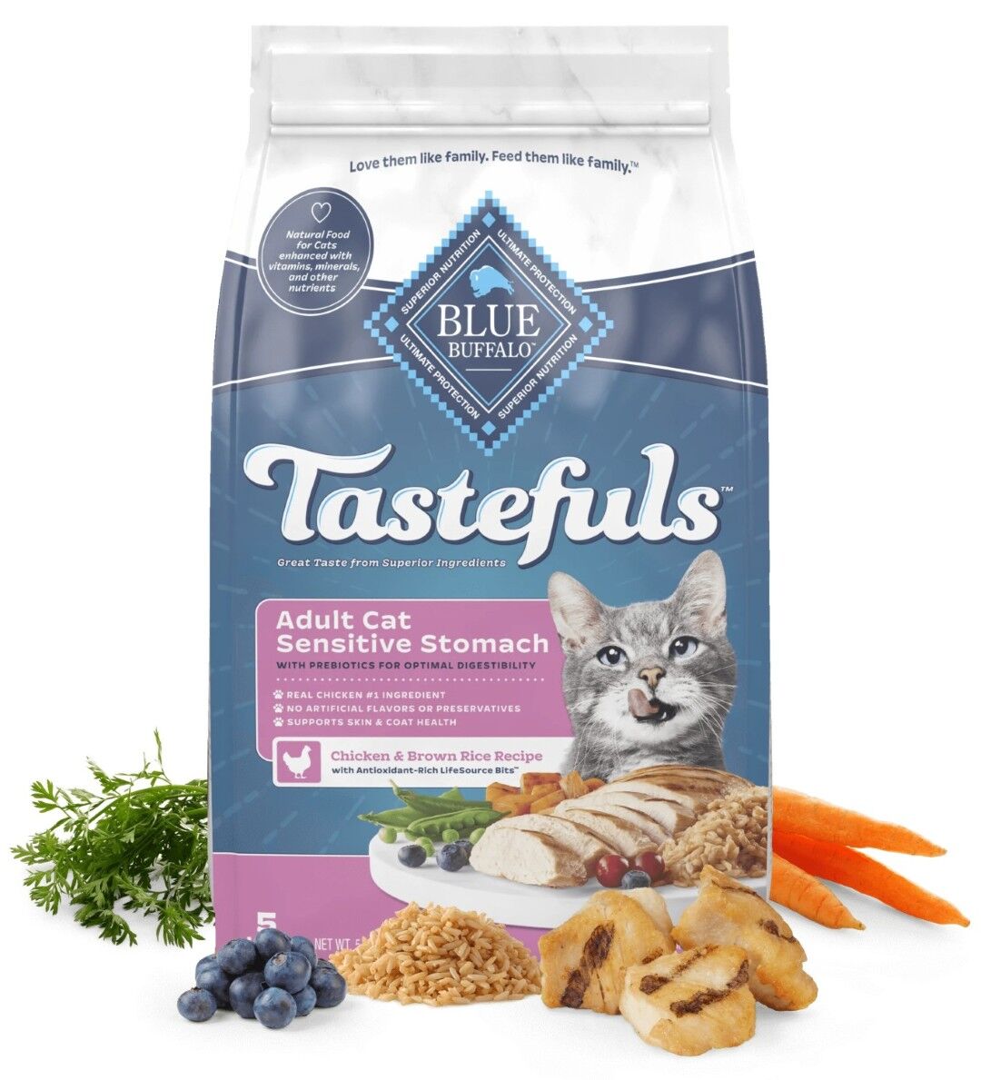 Blue Buffalo Tastefuls Sensitive Stomach Chicken And Brown Rice Recipe Adult Cat Food, 15 lb.