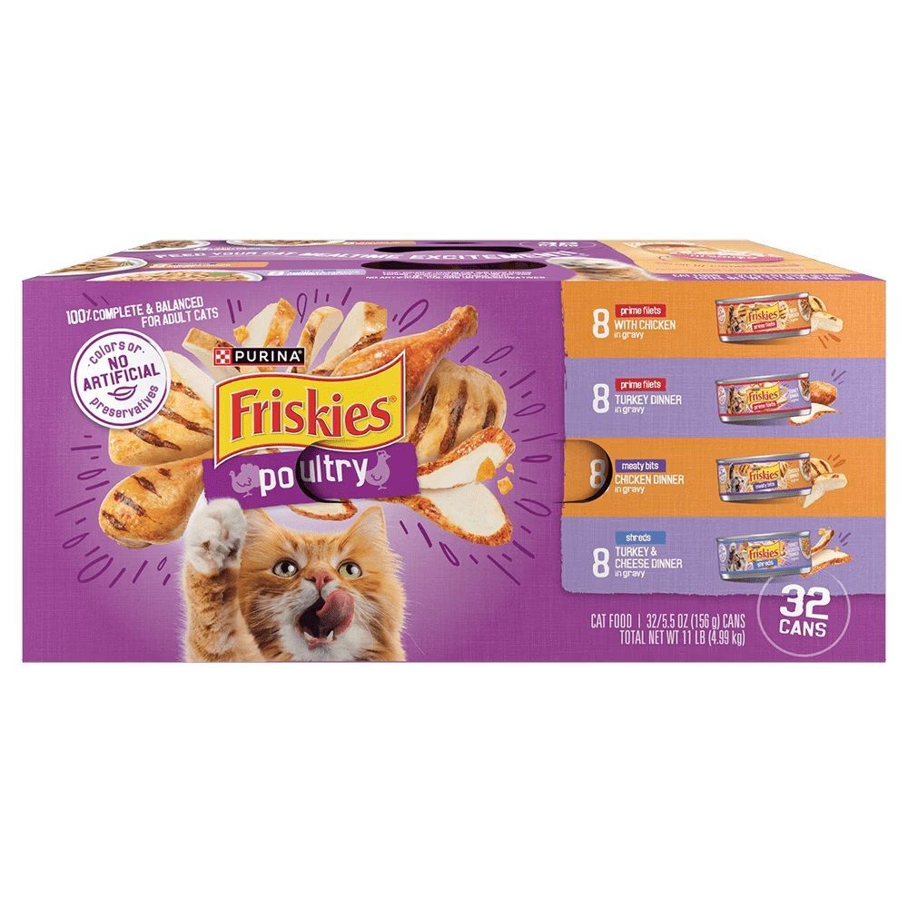 Purina Friskies Poultry Wet Cat Food with No Artificial Preservatives, 5.5-Oz, 32-Pk