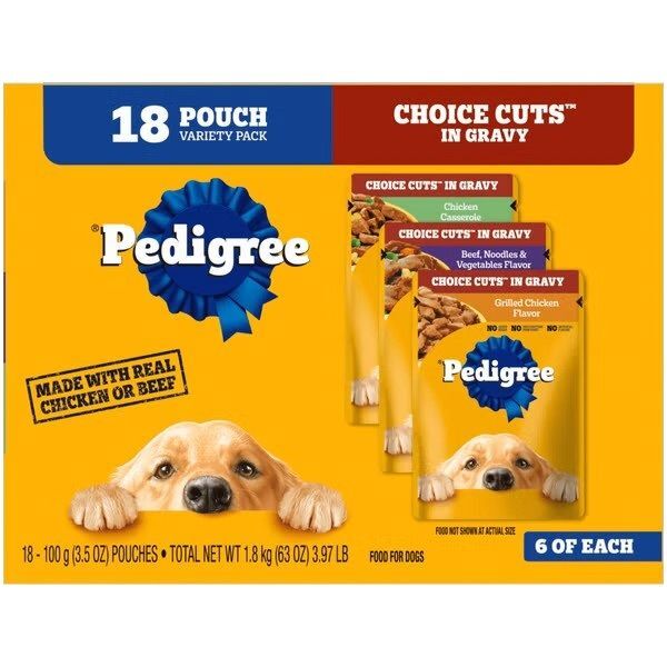 PEDIGREE Choice Cuts Pouch Variety Pack Dog Food, 3.5-Oz, 18-Ct