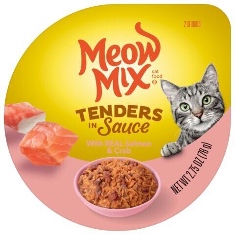 Meow Mix Tenders In Sauce With Real Salmon & Crab Cat Food, 2.75-Oz